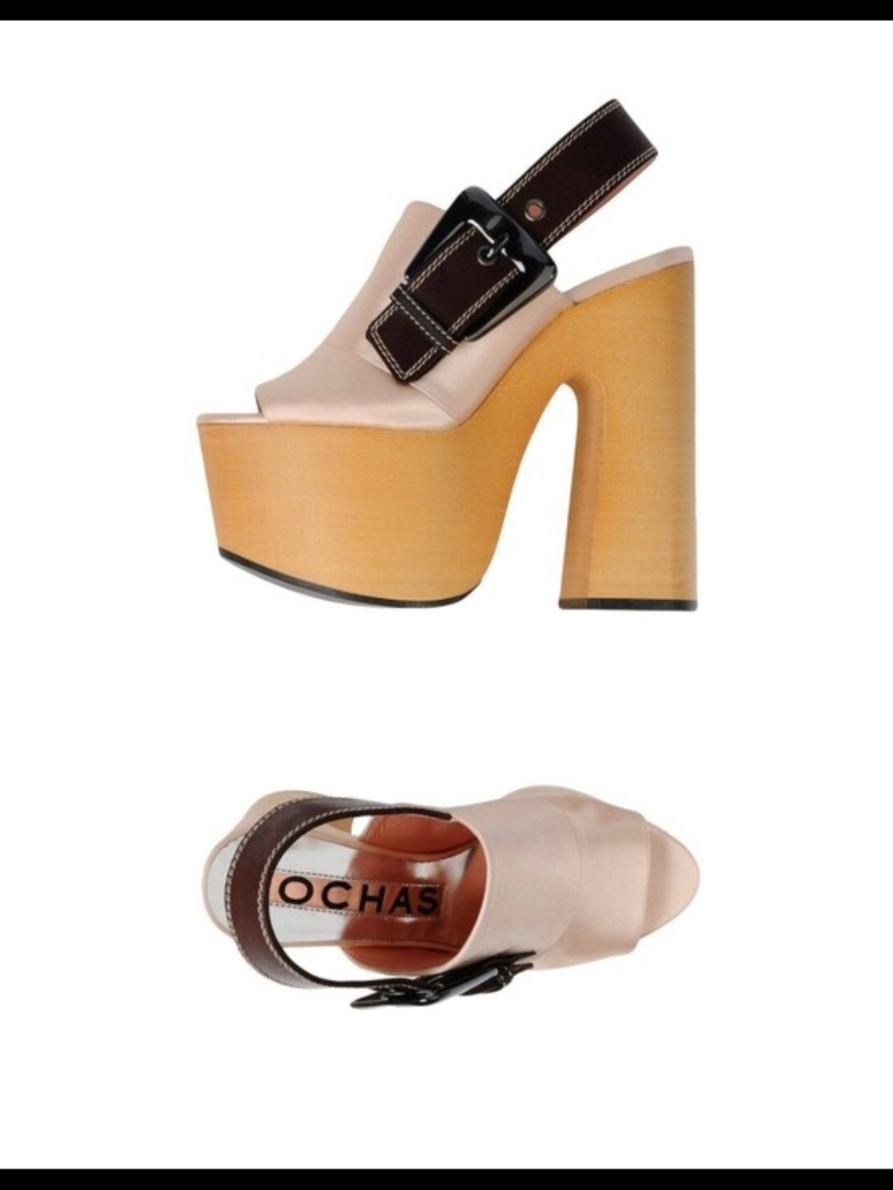 Rochas Satin Blush Pink Platform Sandals with Dark Brown Buckle Strap - Size 7
